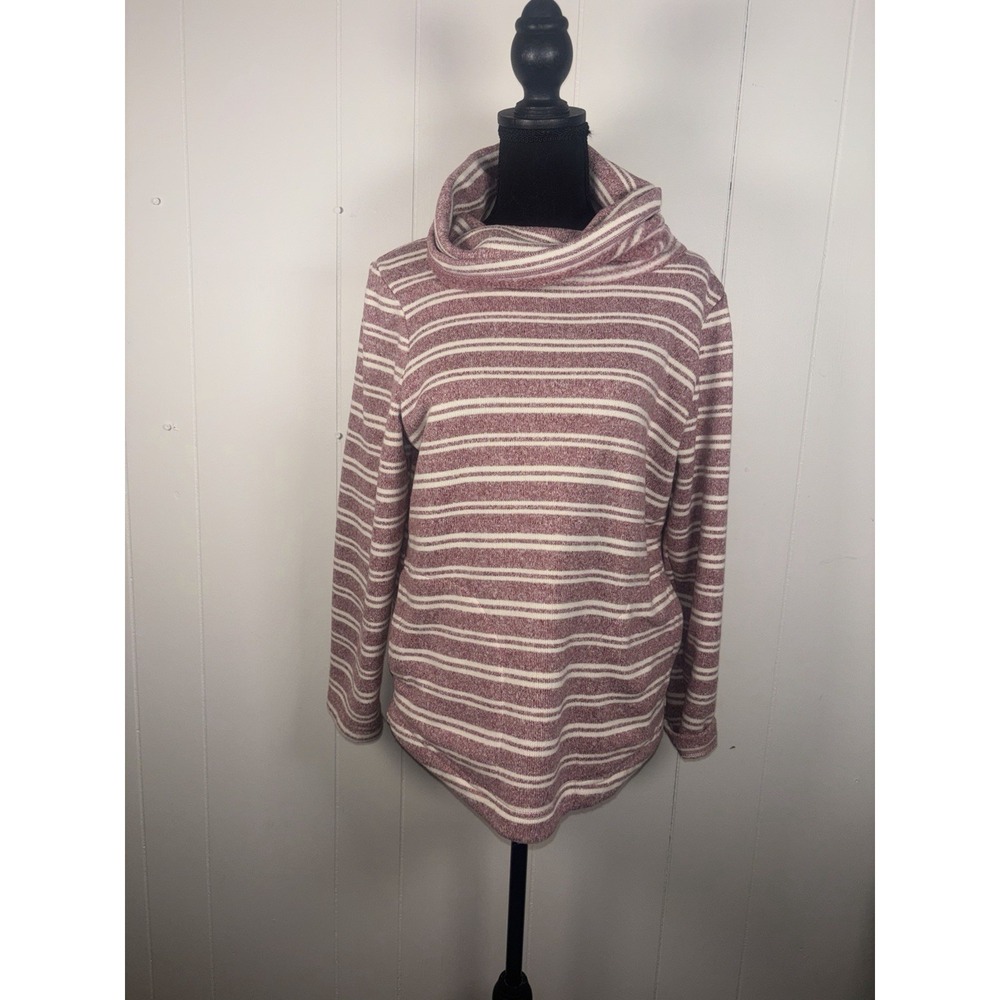 Ll Bean Red‎ Stripe Cowl Neck Sweater Med Pet